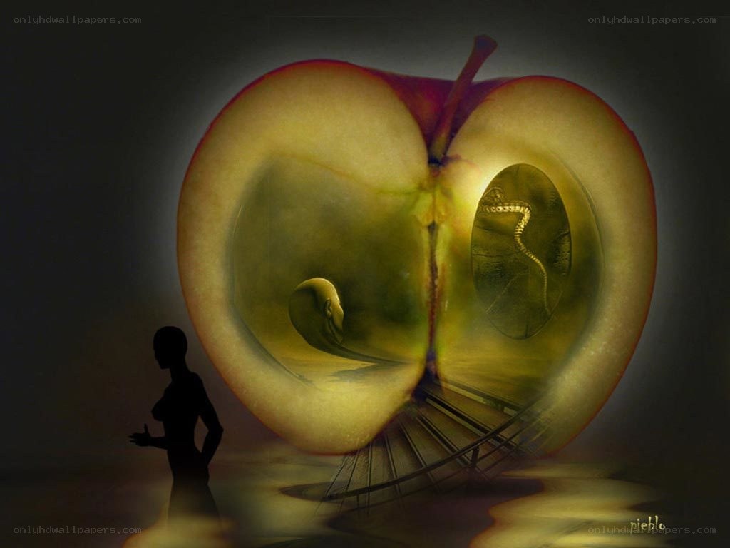 silhouette beside giant apple