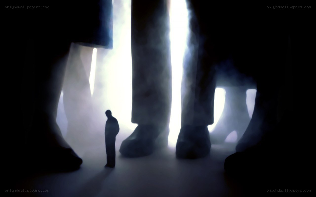 Silhouette between giant legs