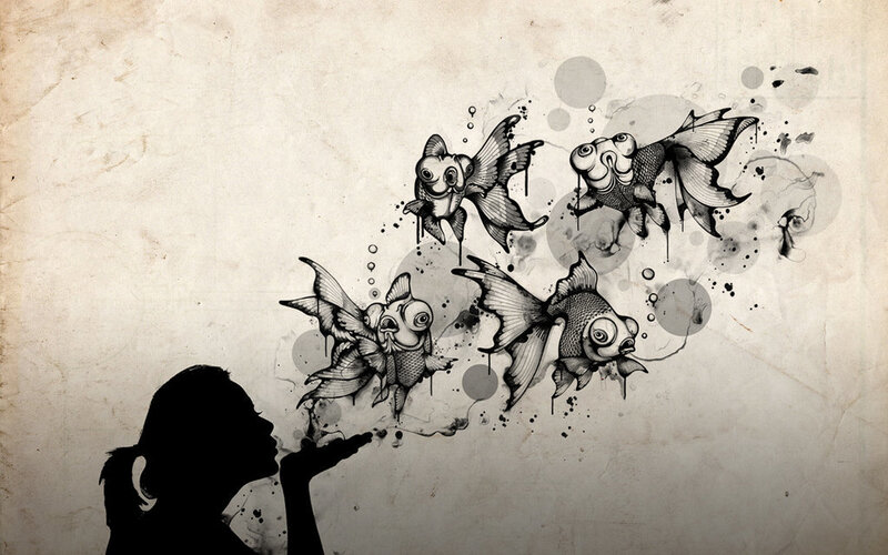 silhouette blowing fish art