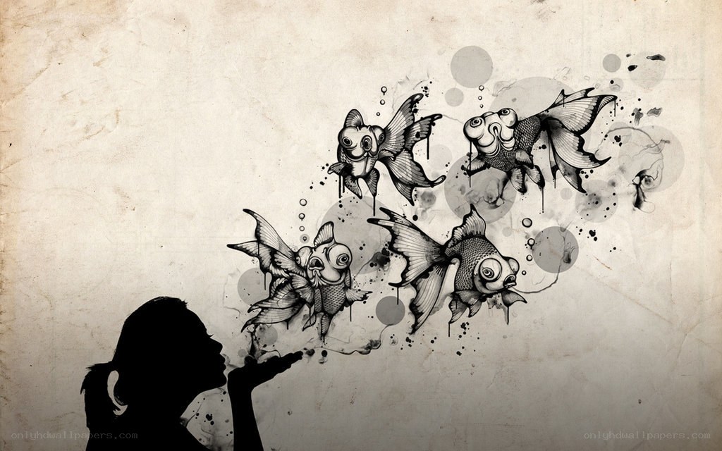 silhouette blowing fish art