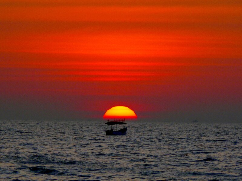 Silhouette Boat at Sunset — Red