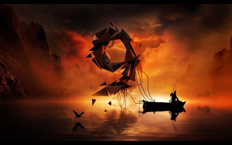 Silhouette boat at sunset