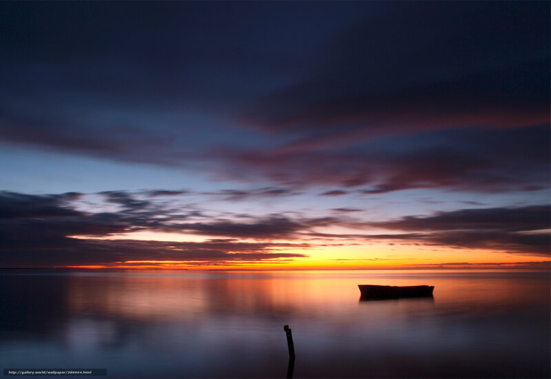 Silhouette Boat on Water — Orange, Serene, Sunset