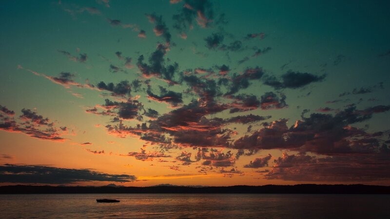 Silhouette Boat on Water — Orange, Serene