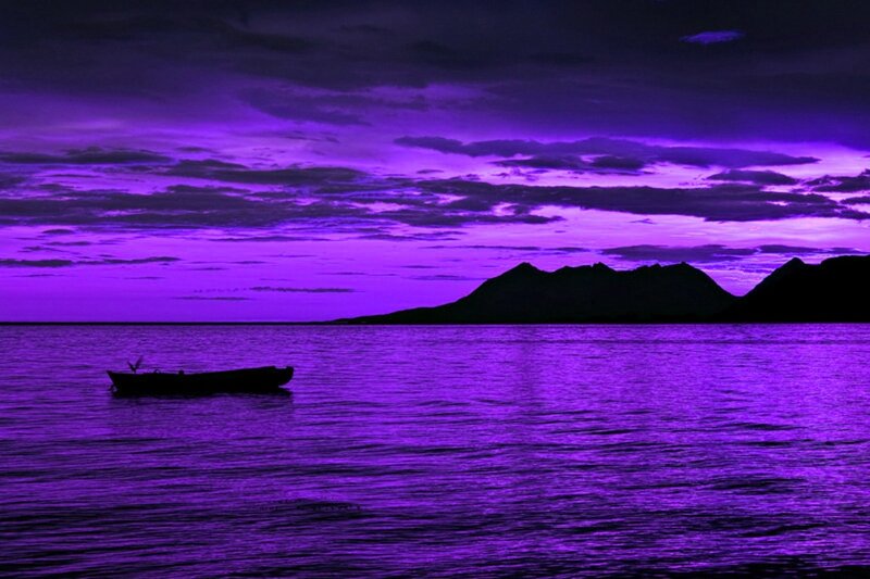 Silhouette Boat on Water — Purple