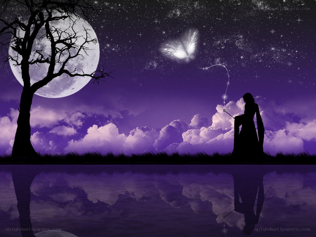 Silhouette by moonlight with butterfly