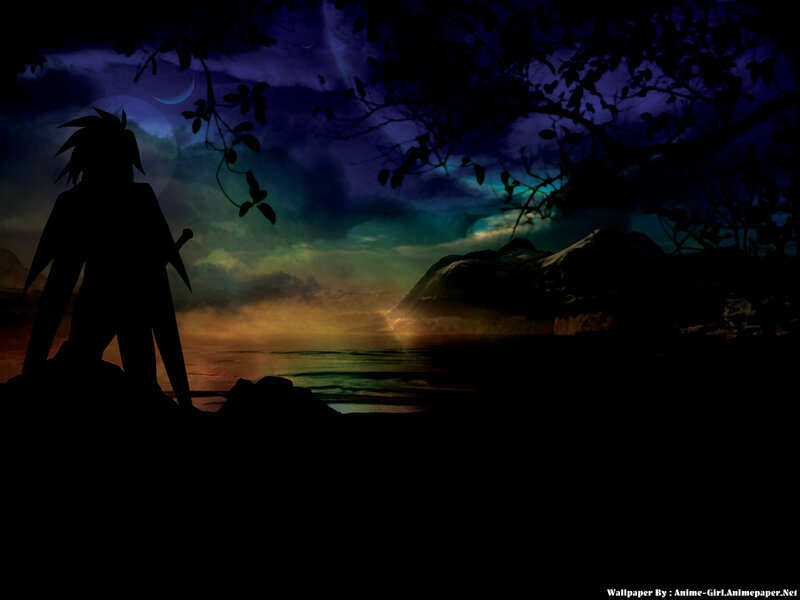 silhouette by the lake at night