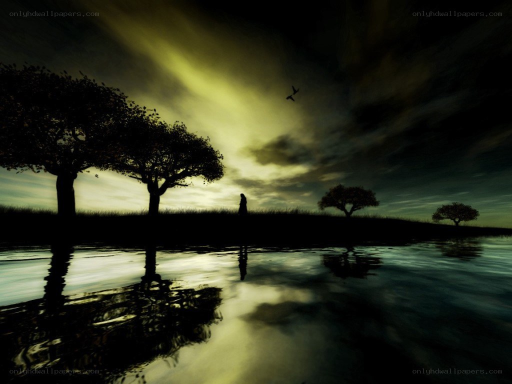 Silhouette by the water