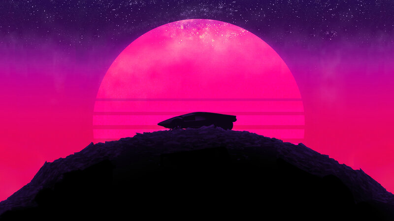 Silhouette Car on Hill — Pink