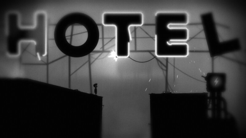 Silhouette character near hotel sign