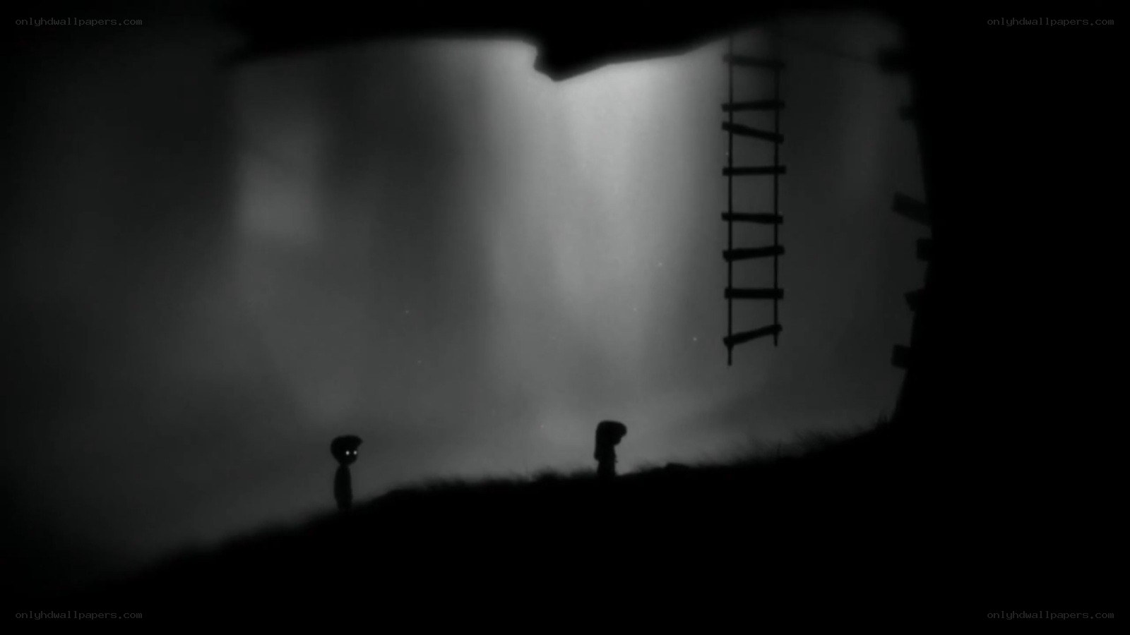 Silhouette characters in dark cave