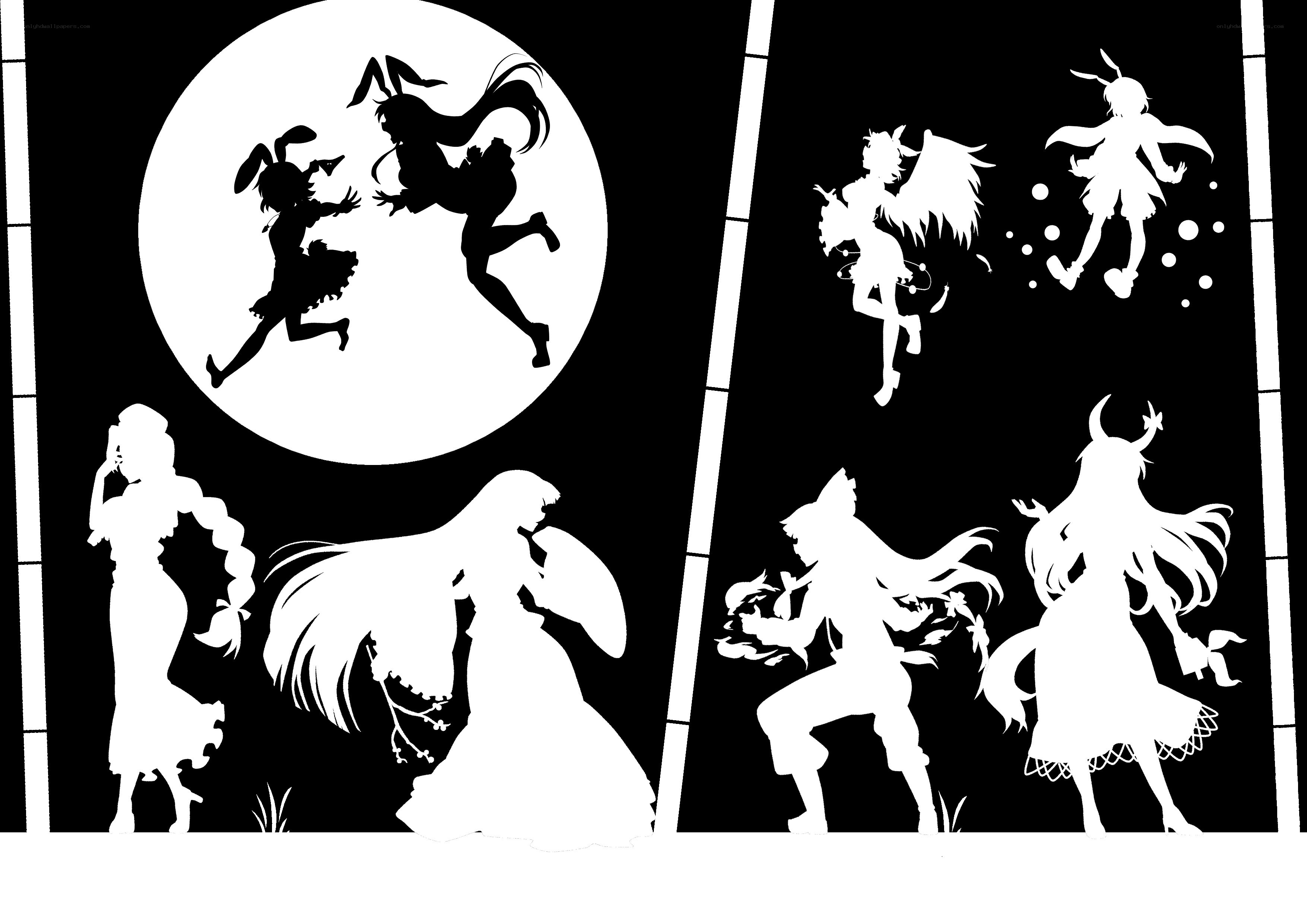 silhouette characters in moonlight