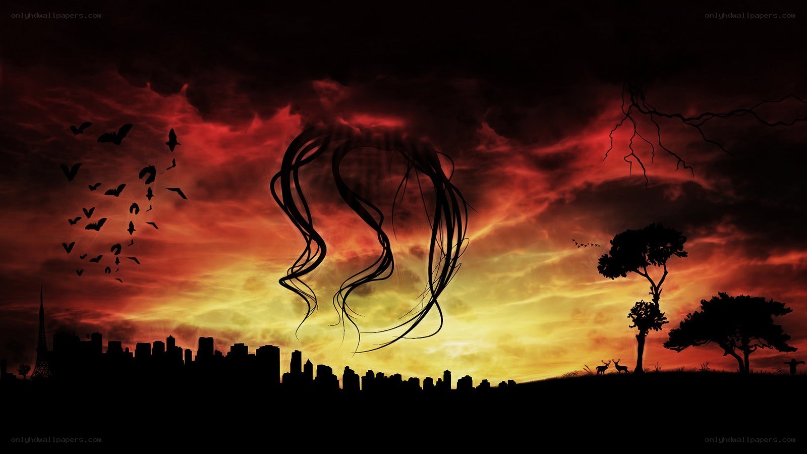 Silhouette city at sunset