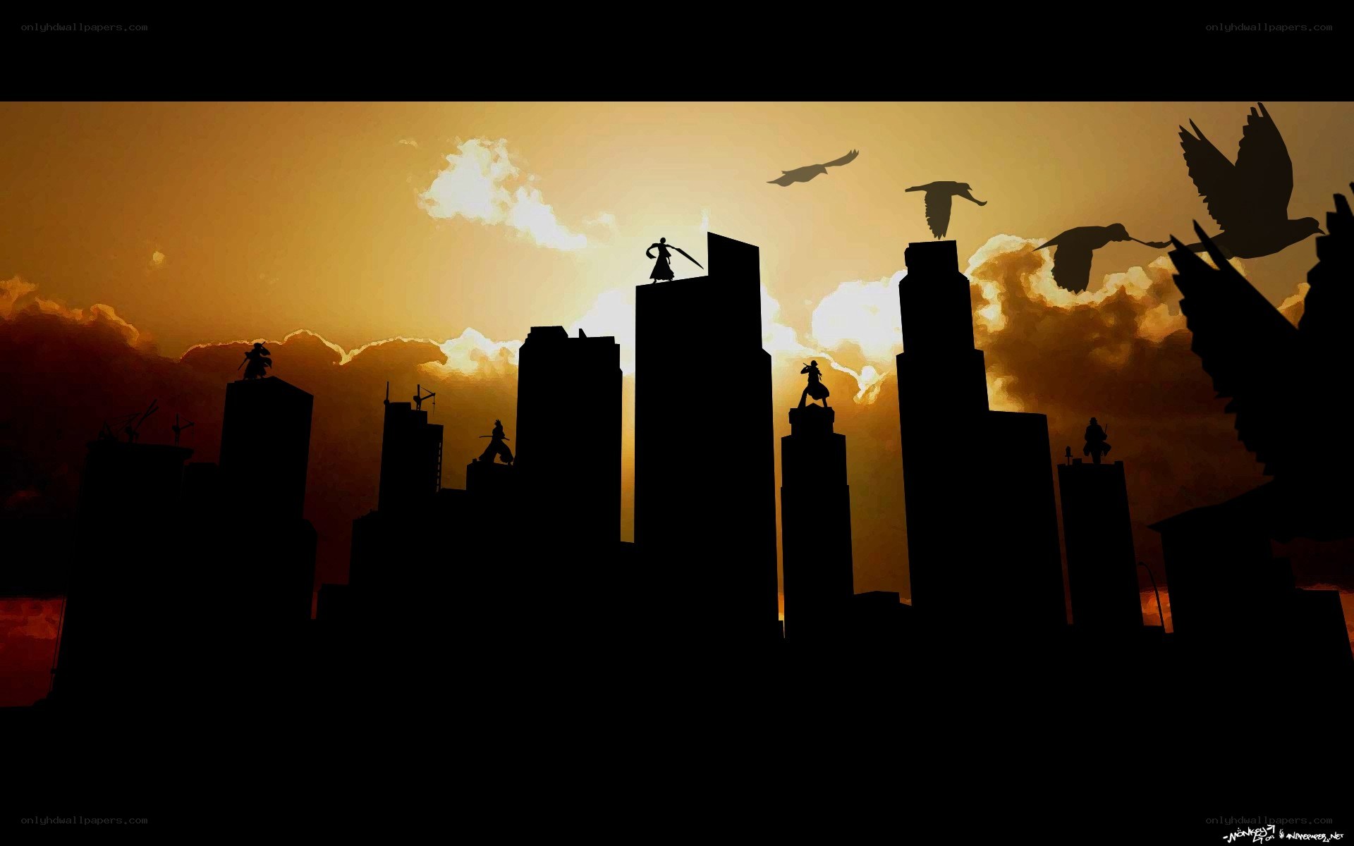 Silhouette city at sunset