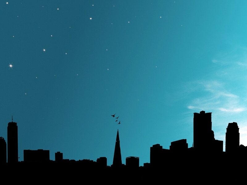 Silhouette city skyline at night
