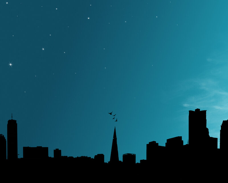Silhouette city skyline at night