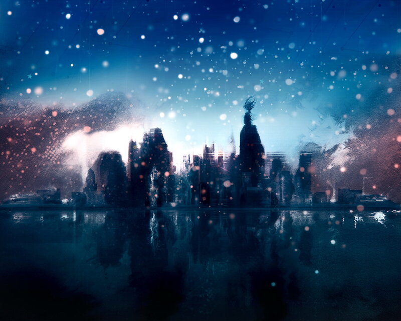 Silhouette City Skyline — Blue, Dramatic