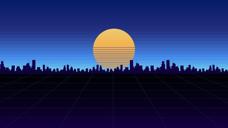 Silhouette City Skyline — Blue, Retro