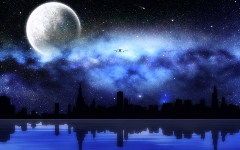 Silhouette City Skyline — Blue