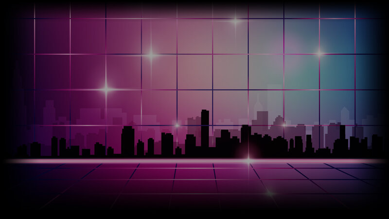 Silhouette City Skyline — Purple, Futuristic