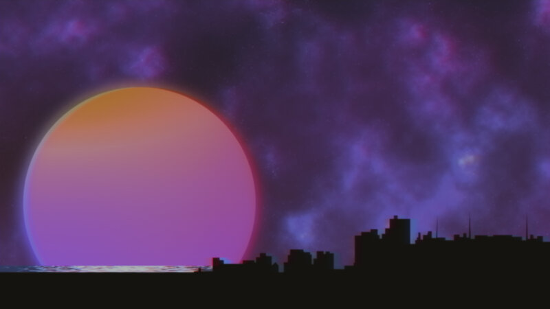 Silhouette City Skyline — Purple
