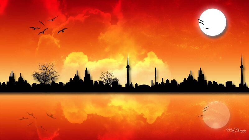 Silhouette City Skyline — Red