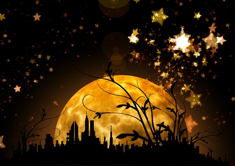 Silhouette City under Moon