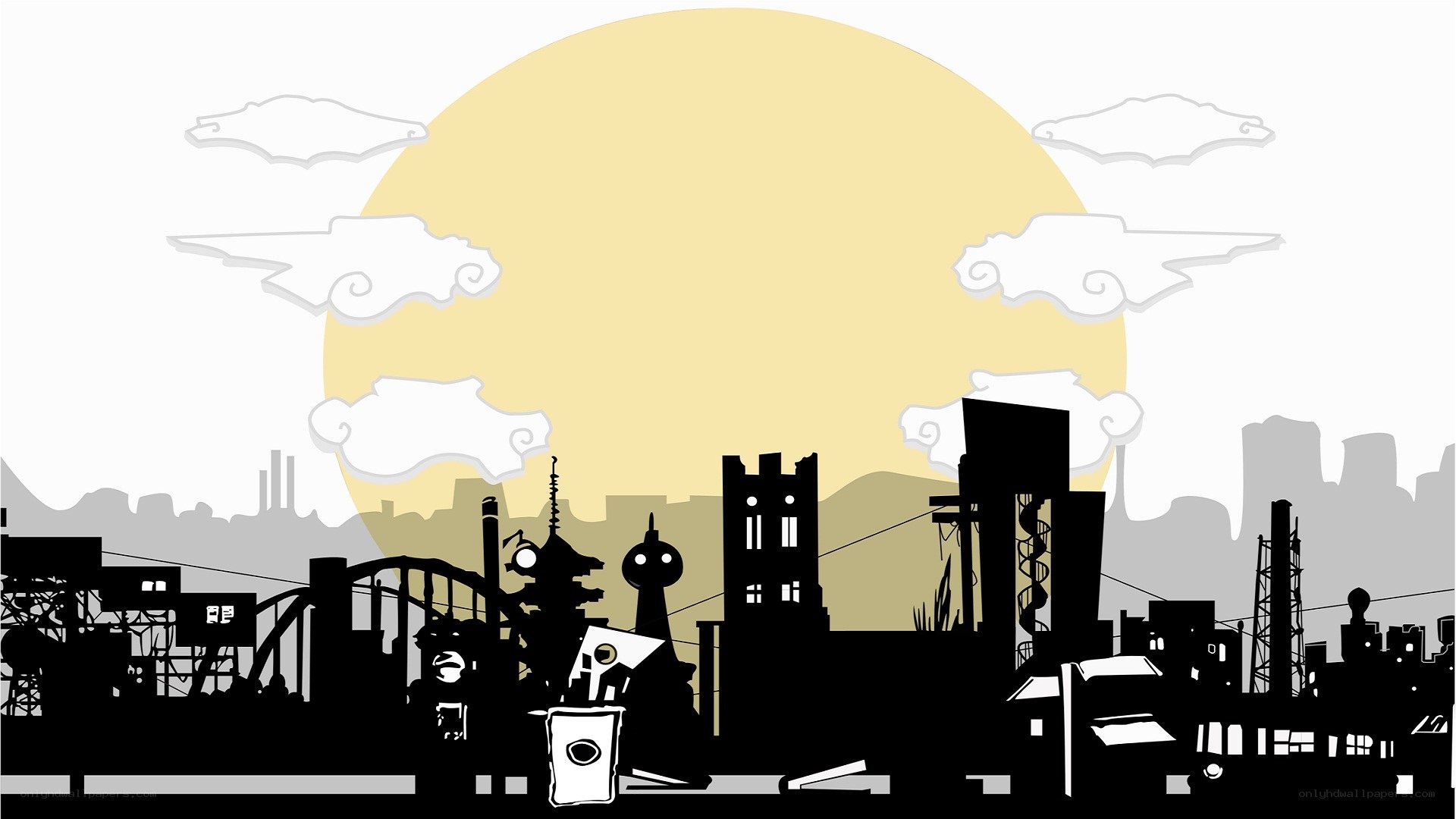 silhouette cityscape at sunset