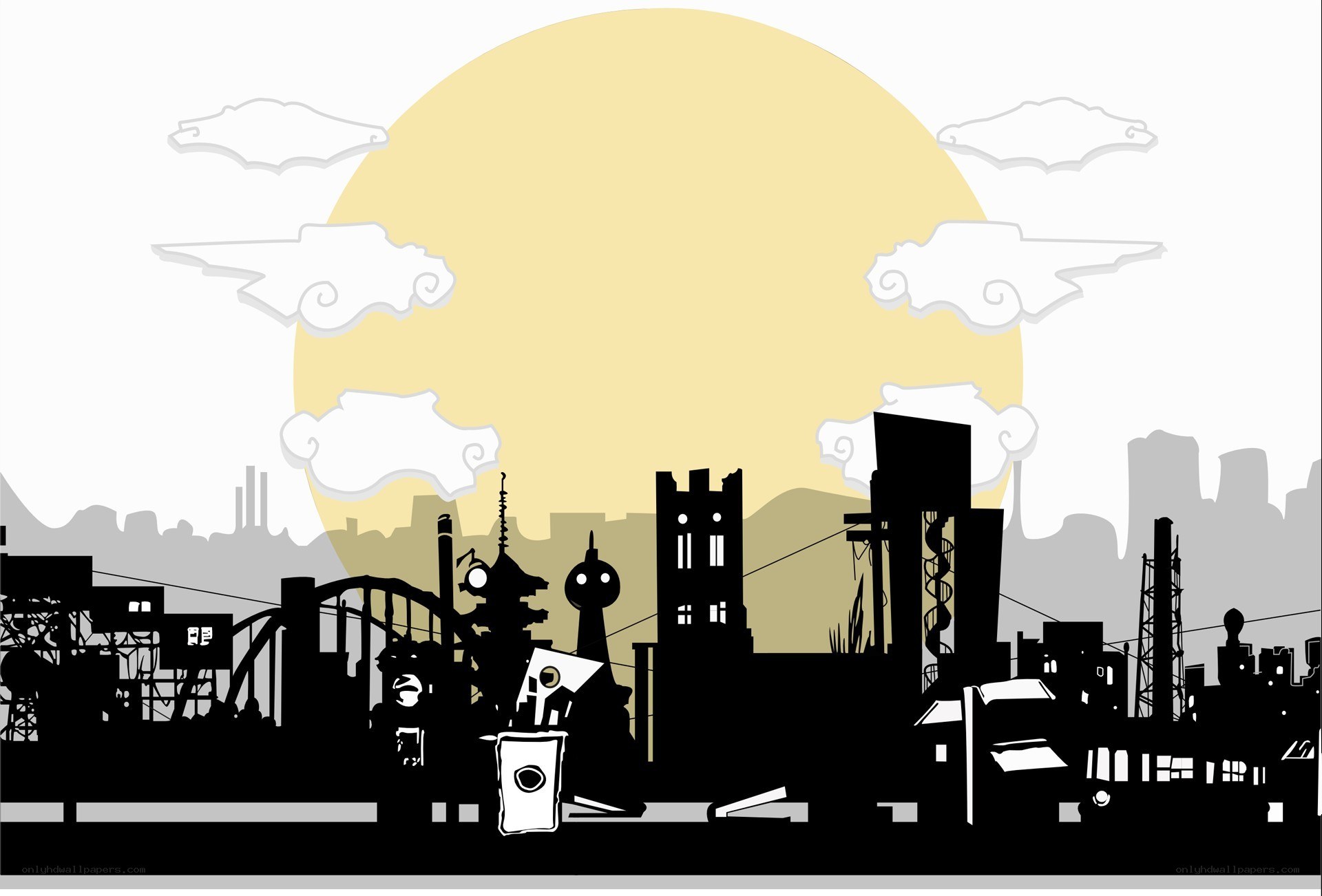 silhouette cityscape at sunset