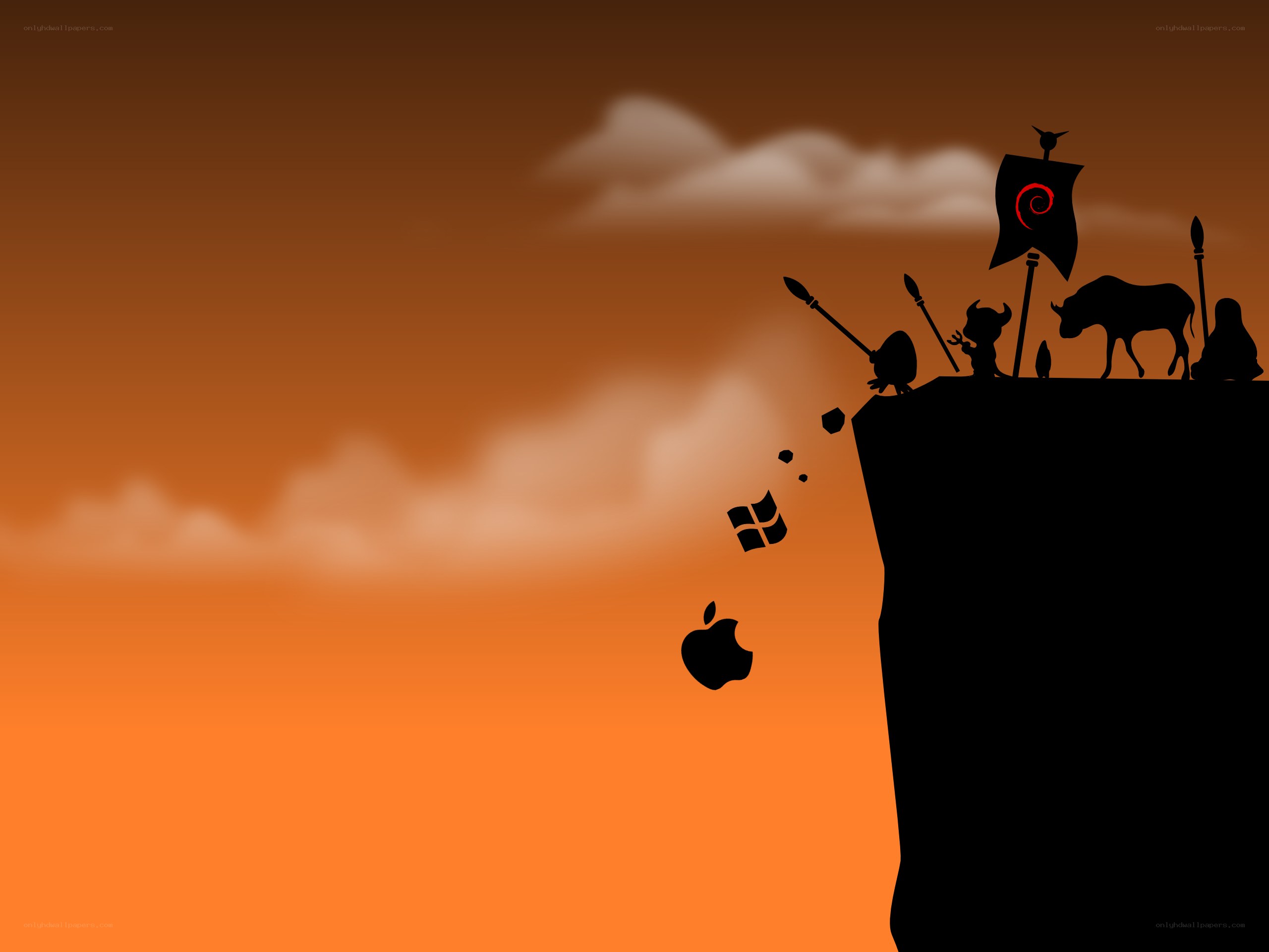 Silhouette cliff battle scene