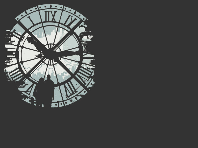 silhouette couple at clock