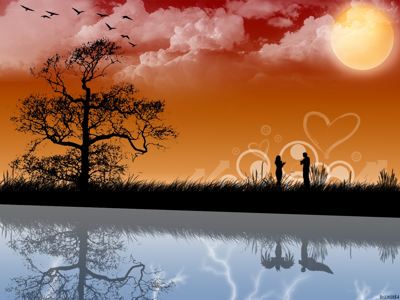 Silhouette couple at sunset