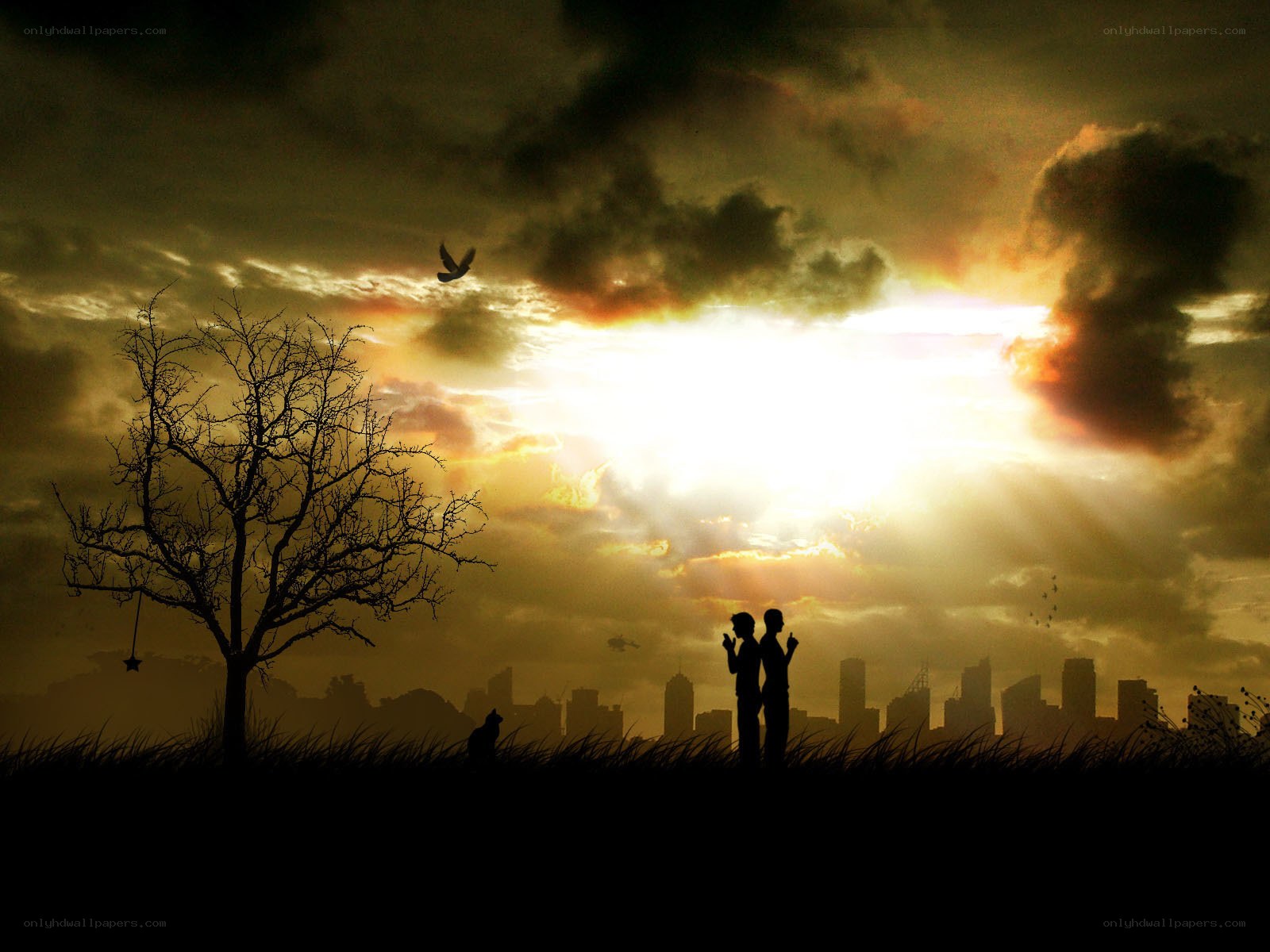 Silhouette couple at sunset