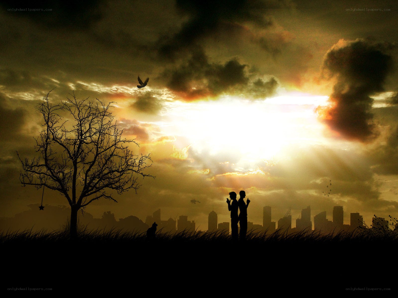 Silhouette couple at sunset