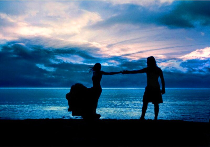 Silhouette Couple Dancing — Blue, Dramatic, Sunset