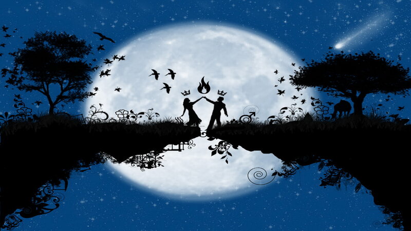 Silhouette Couple Dancing — Blue, Romantic, Night