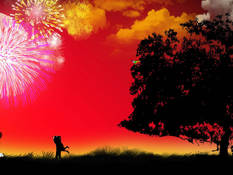 Silhouette Couple Dancing — Red