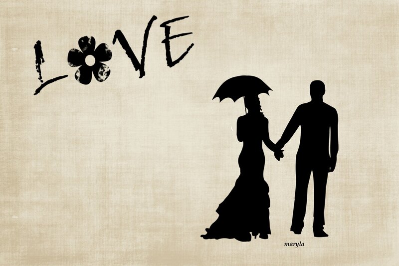 Silhouette Couple Holding Hands — Beige