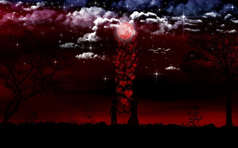 Silhouette Couple Holding Hands — Red