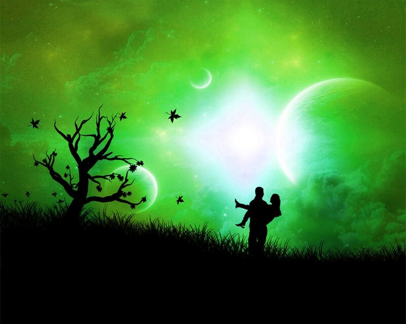 Silhouette Couple Hugging — Green