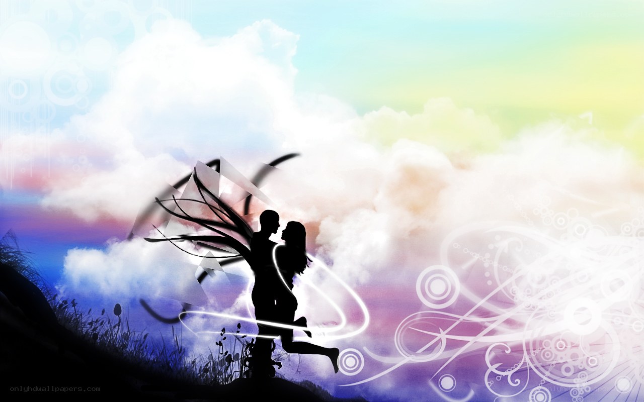 silhouette couple in dreamy sky