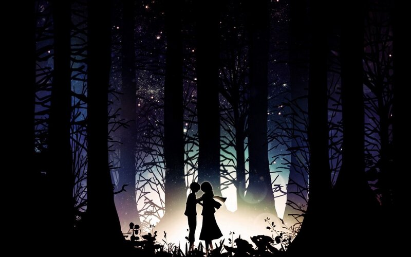 Silhouette Couple in Forest — Black