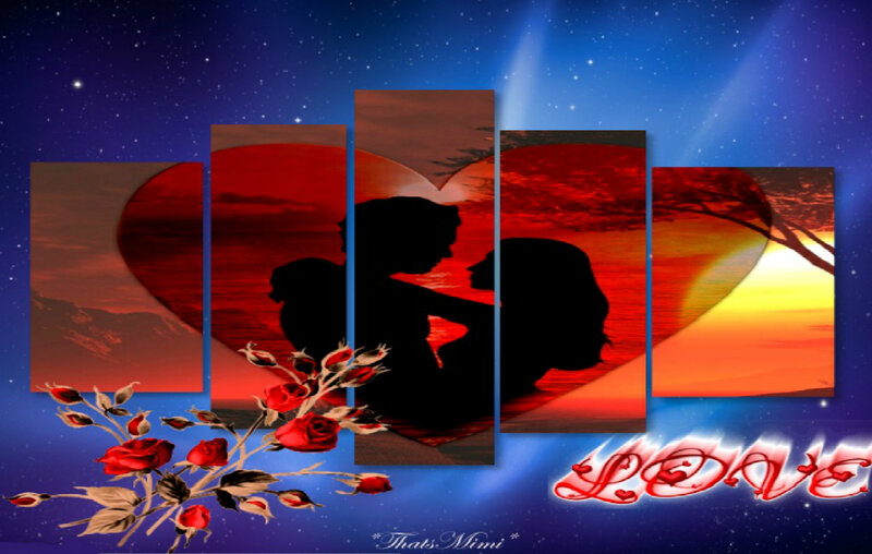 Silhouette Couple in Heart — Red, Romantic