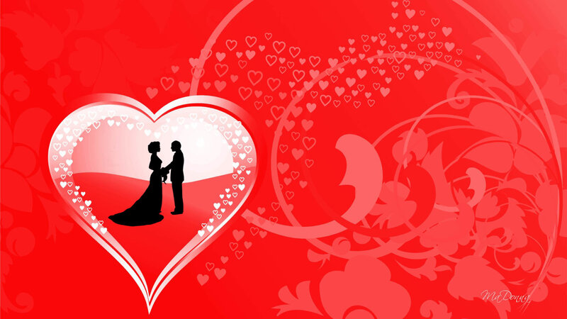 Silhouette Couple in Heart — Red
