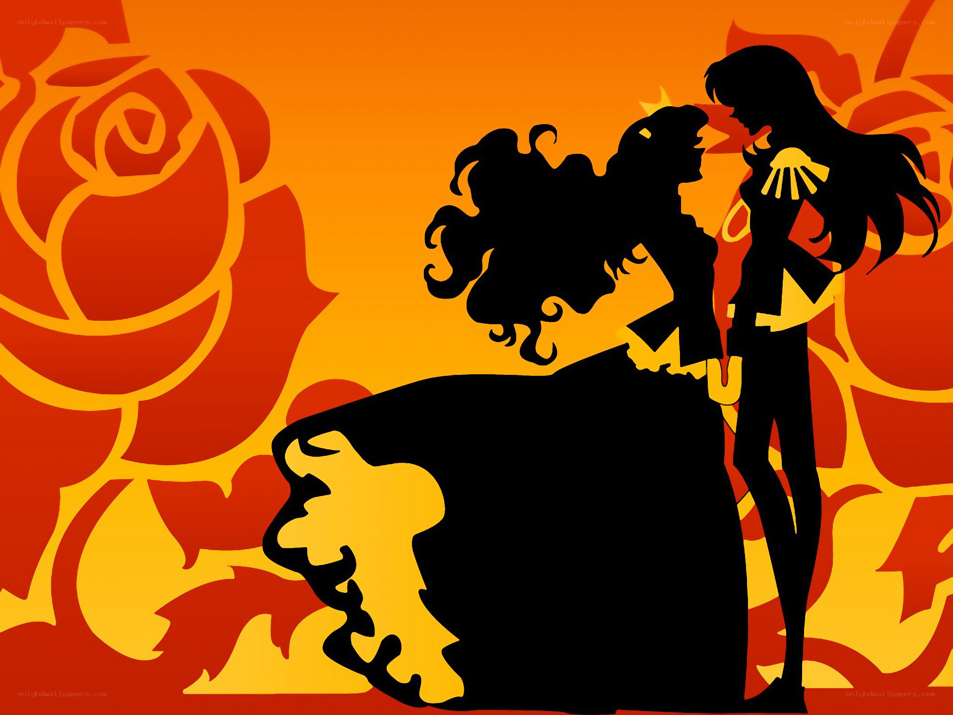Silhouette couple in rose garden
