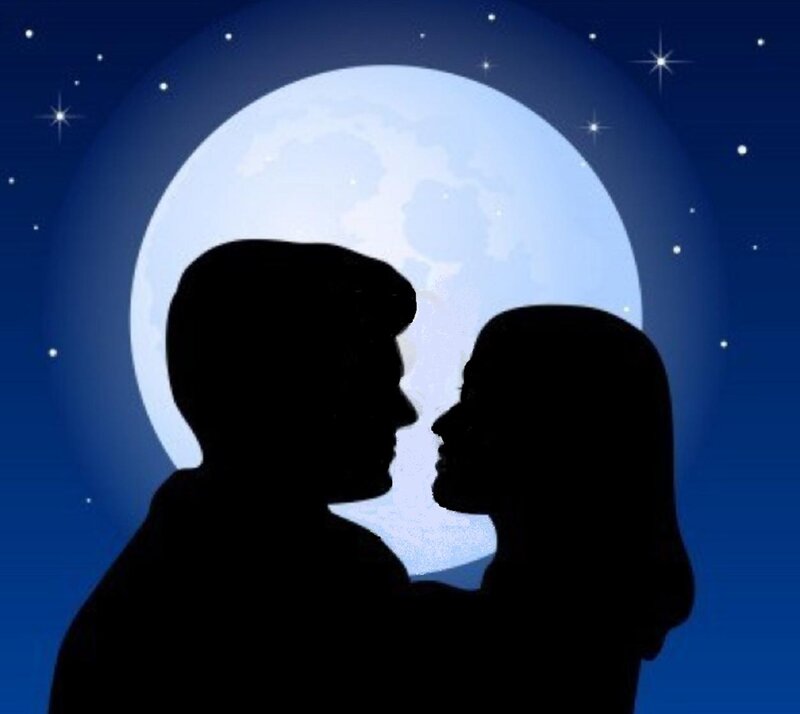 Silhouette Couple Kissing — Blue, Romantic, Night