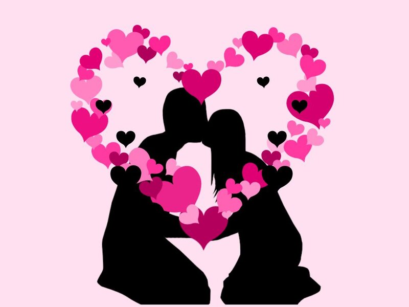 Silhouette Couple Kissing — Pink, Romantic