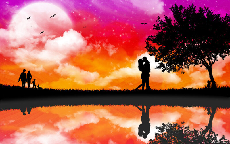 Silhouette Couple Kissing — Pink