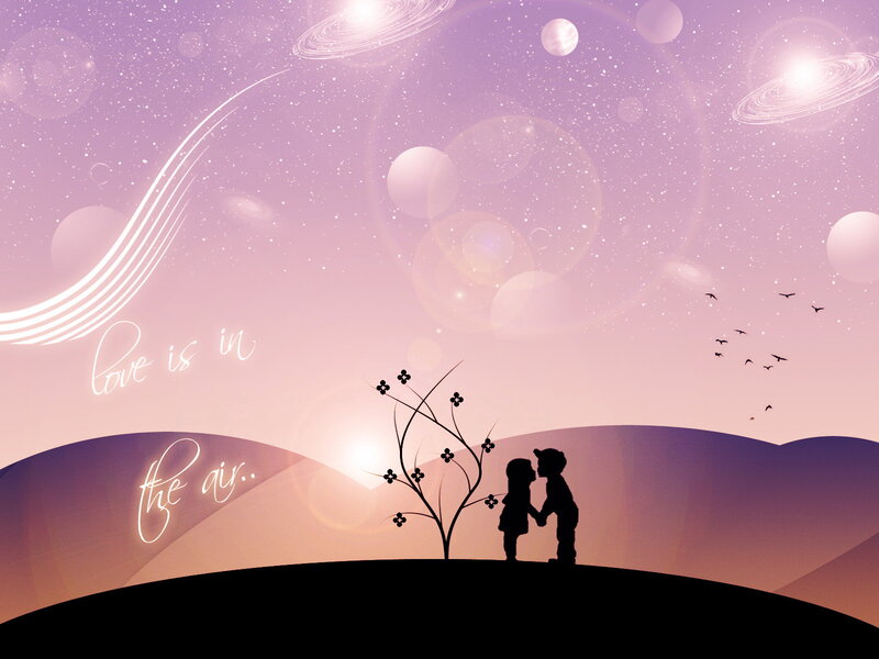 Silhouette Couple Kissing — Purple, Romantic, Sunset
