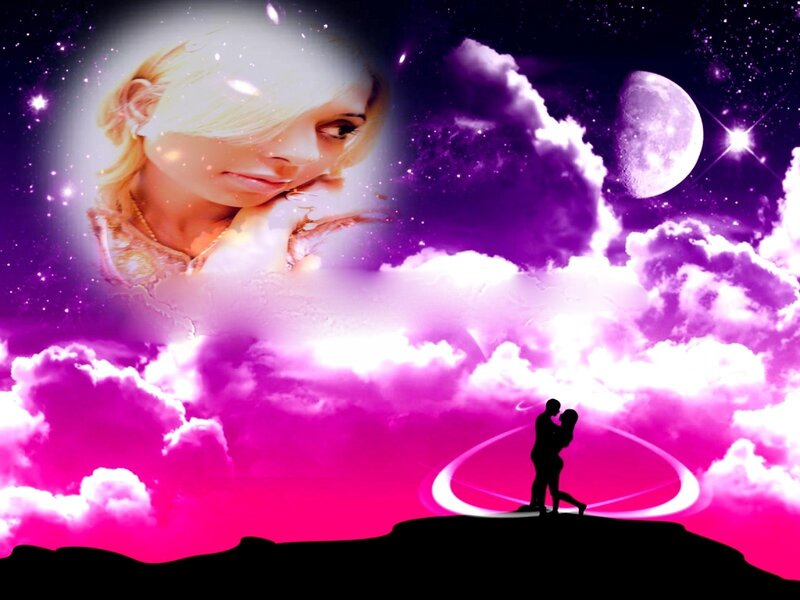 Silhouette Couple Kissing — Purple, Romantic